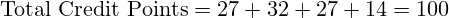 \text{Total Credit Points} = 27 + 32 + 27 + 14 = 100